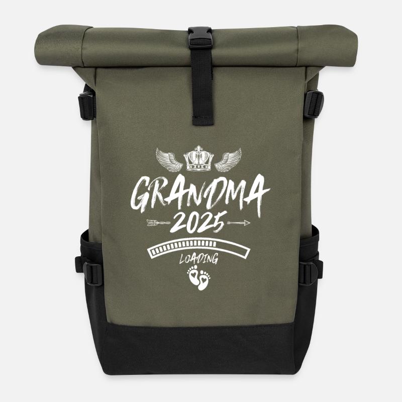 Oma 2025 Loading Grandma Spruch - Rolltop Rucksack - Olive/Schwarz