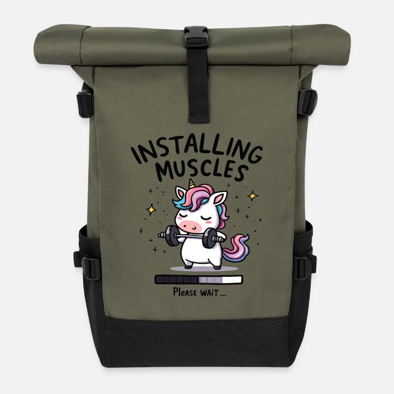 Installing Muscles Please Wait Kraftsport Einhon - Rolltop Rucksack - Olive/Schwarz