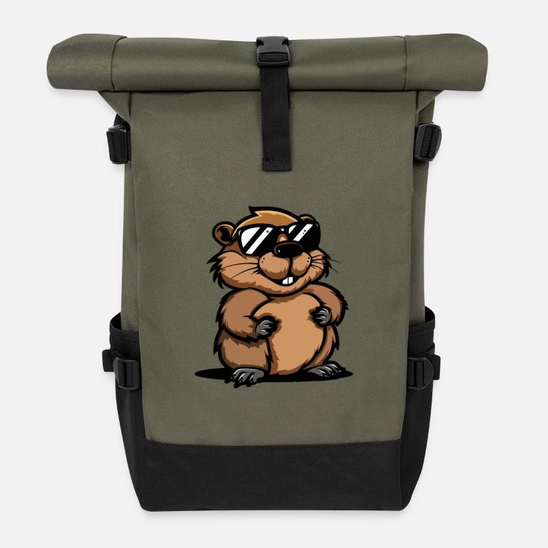 Beaver Comic Cool - Roll Top Backpack - olive/black