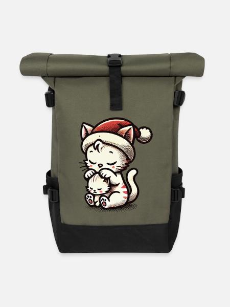 Süße Katzen Weihnachten Mit Mütze - Rolltop Rucksack - Olive/Schwarz