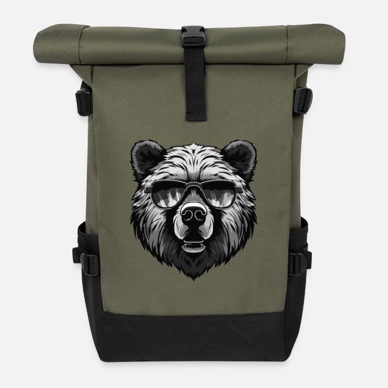 Fête cool ours hipster - Sac à dos roll top - olive/noir