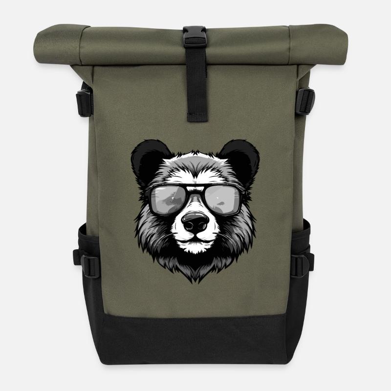 Fête cool hipster panda - Sac à dos roll top - olive/noir