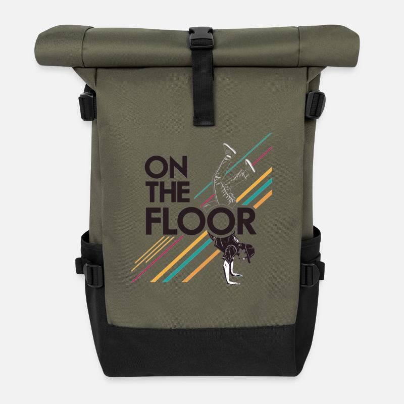 On The Floor – Cooles Breakdance Design - Rolltop Rucksack - Olive/Schwarz