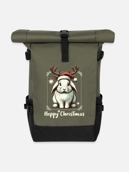 Hoppy Christmas Lustiges Rentier Kaninchen - Rolltop Rucksack - Olive/Schwarz