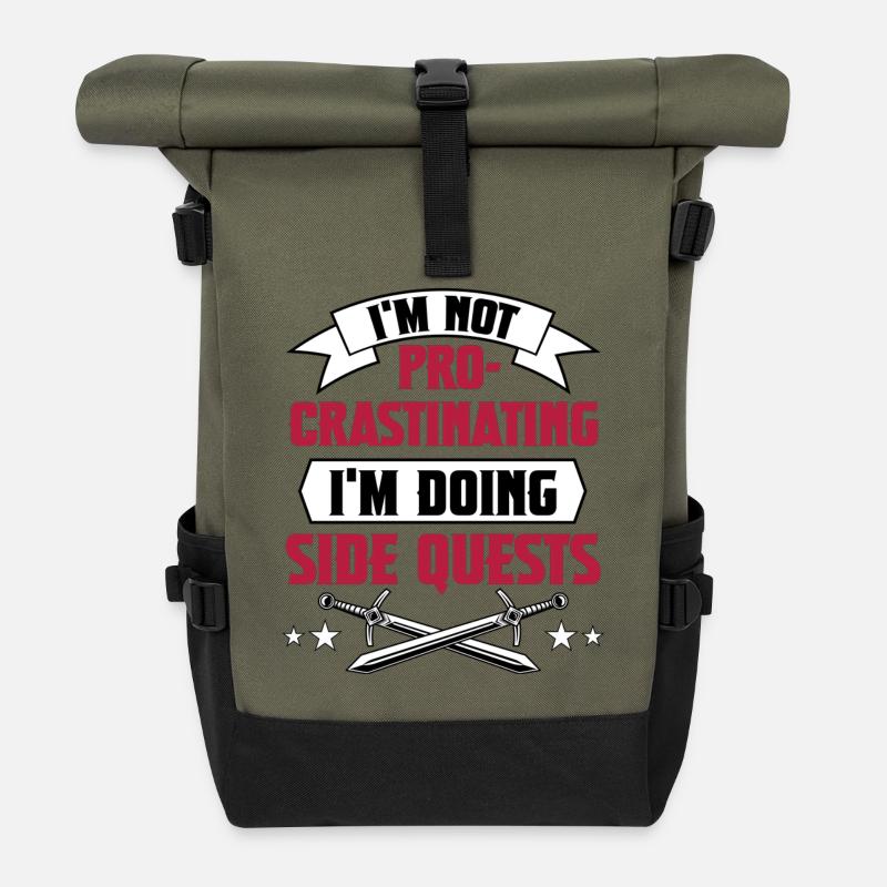 Geschenkidee Gamer Zocker MMORPG Side Quest - Rolltop Rucksack - Olive/Schwarz