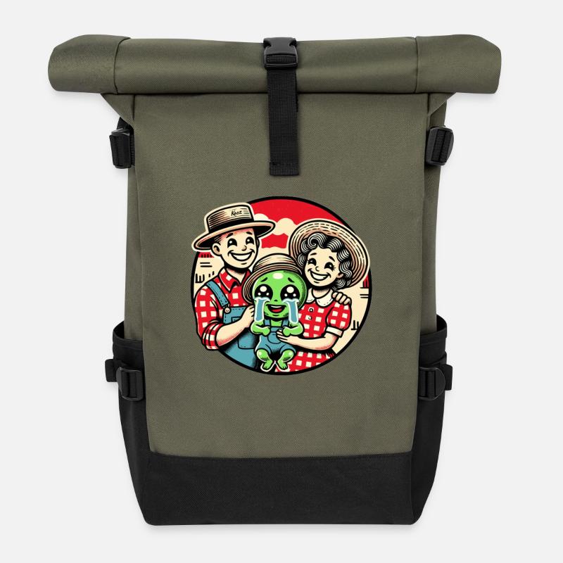 Die Clarks und ihr adoptierter süßer Alien-Junge - Rolltop Rucksack - Olive/Schwarz