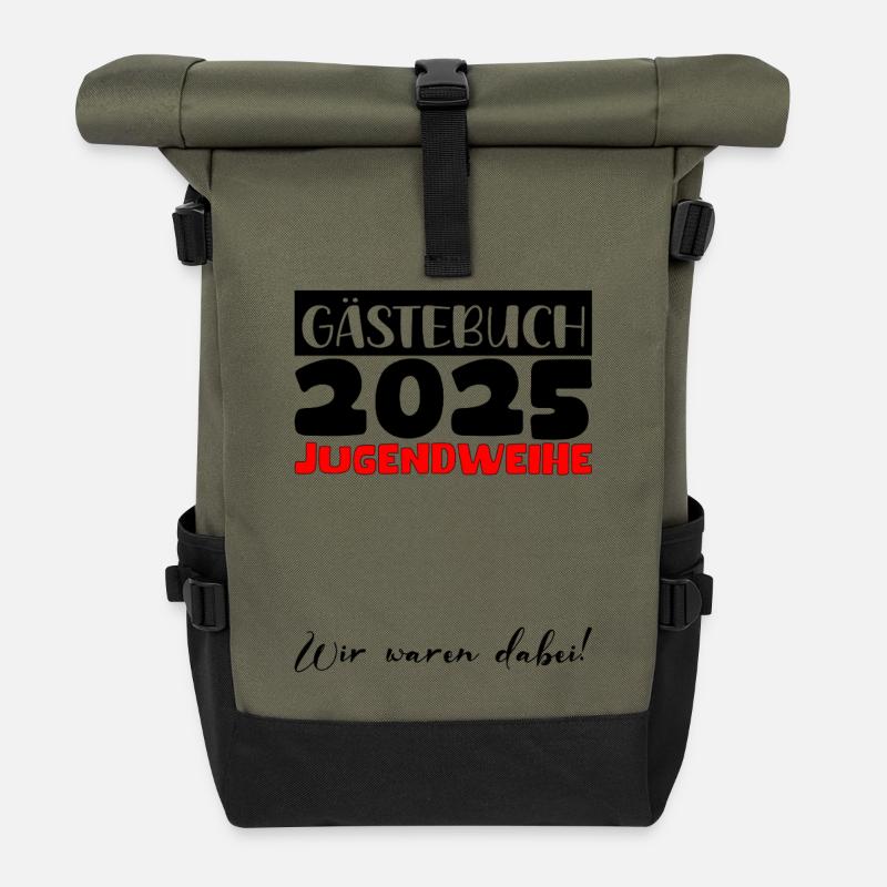 Jugendweihe 2025 Gästebuch Geschenk Mädchen Jungen - Rolltop Rucksack - Olive/Schwarz