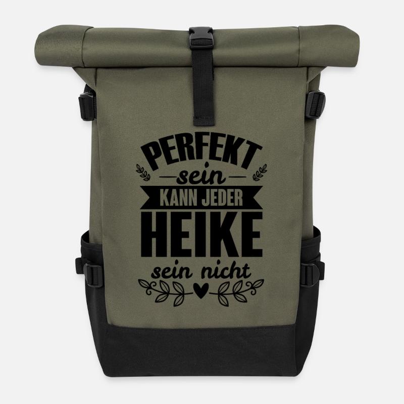 Heike - Perfekt Sein Kann Jeder Heike Nicht - Rolltop Rucksack - Olive/Schwarz