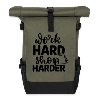 Arbeite hart, lande härter - Rolltop Rucksack - Olive/Schwarz - Vorne