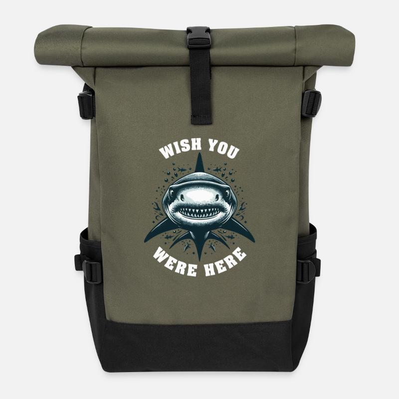 HAI - Spruch mit Wunsch Haifisch Meerestier Jäger - Rolltop Rucksack - Olive/Schwarz