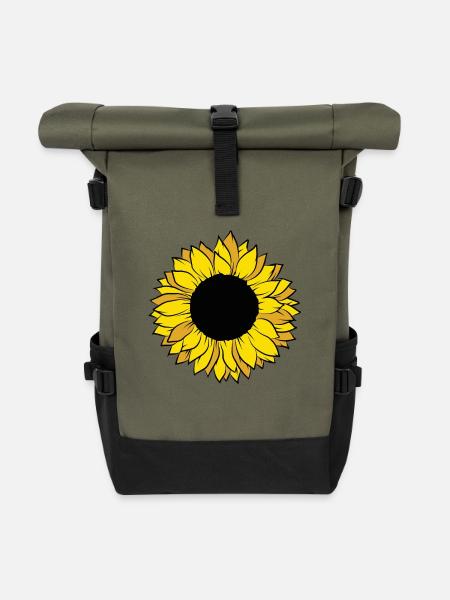 Blume Kostüm Karneval Blumenmotiv Gelb Sonnenblume - Rolltop Rucksack - Olive/Schwarz
