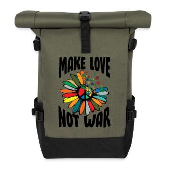 Make Love Not War Flower Power Hippie - Roll Top Backpack - olive/black - Front