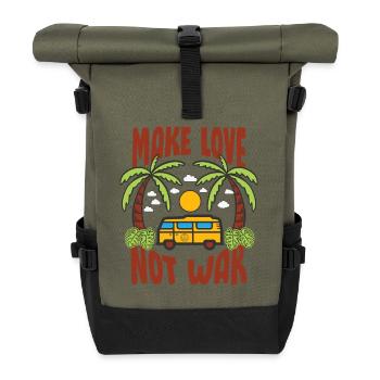 Make Love Not War Flower Power Hippie - Roll Top Backpack - olive/black - Front