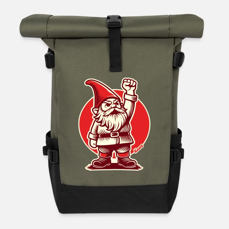 Gartenzwerg mit Faust der Freiheit - Rolltop Rucksack - Olive/Schwarz