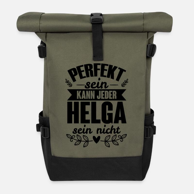 Helga - Perfekt Sein Kann Jeder Helga Nicht - Rolltop Rucksack - Olive/Schwarz