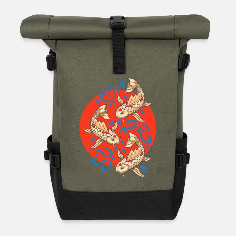 Koi Fish Koi Carp Lovers - Roll Top Backpack - olive/black