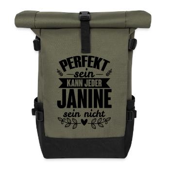 Janine - Perfekt Sein Kann Jeder Janine Sein Nicht - Rolltop Rucksack - Olive/Schwarz - Vorne