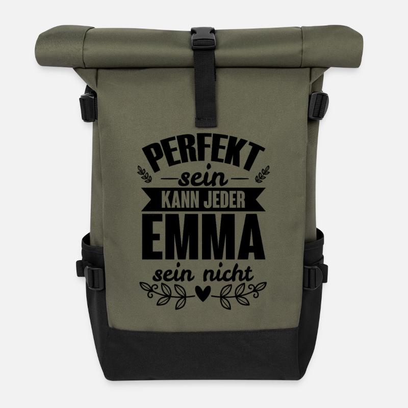 Emma - Perfekt Sein Kann Jeder Emma Sein Nicht - Rolltop Rucksack - Olive/Schwarz