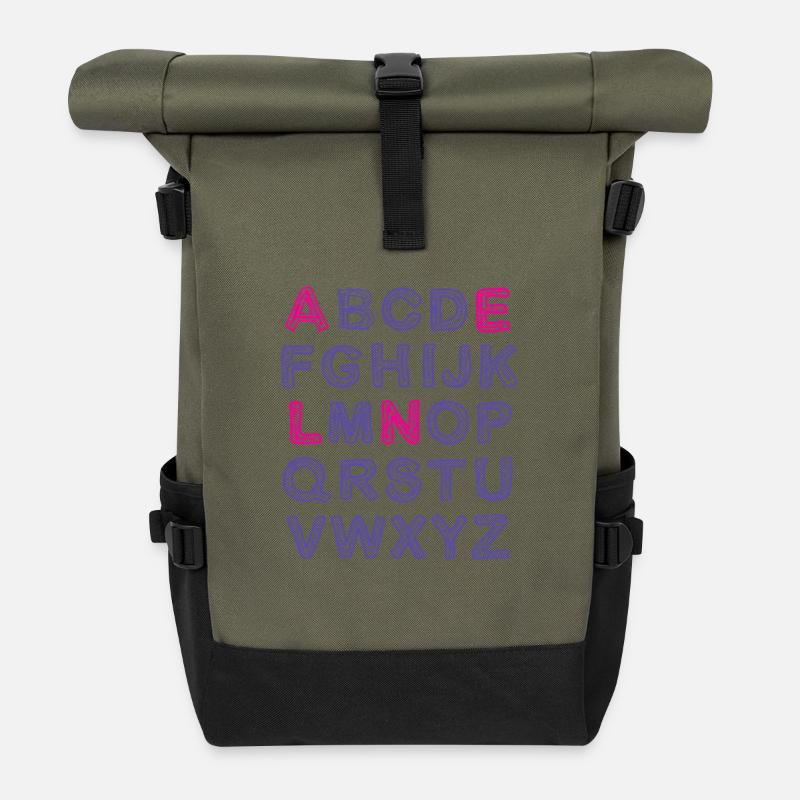 Lena Vorname Outfit Einschulung Geburtstag Schule - Rolltop Rucksack - Olive/Schwarz