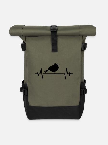 Vogel Herzschlag - Rolltop Rucksack - Olive/Schwarz