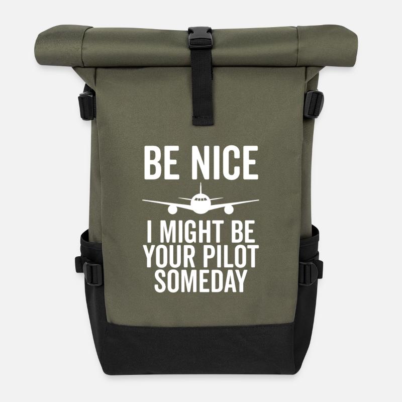 Sei nett, ich könnte eines Tages dein Pilot sein - Rolltop Rucksack - Olive/Schwarz