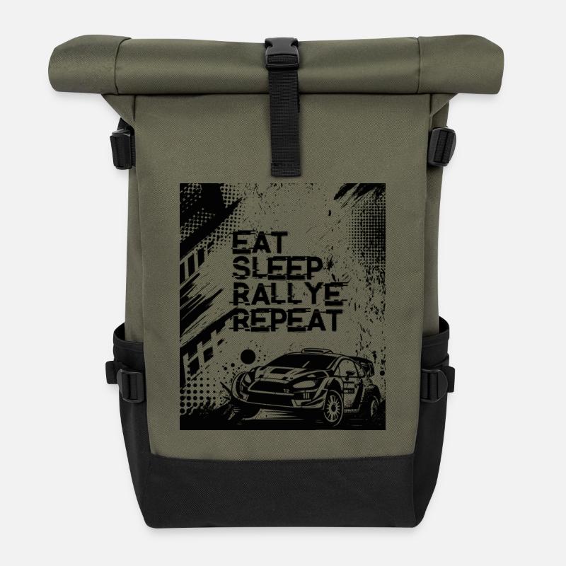 EAT SLEEP RALLYE REPEAT - Rolltop Rucksack - Olive/Schwarz