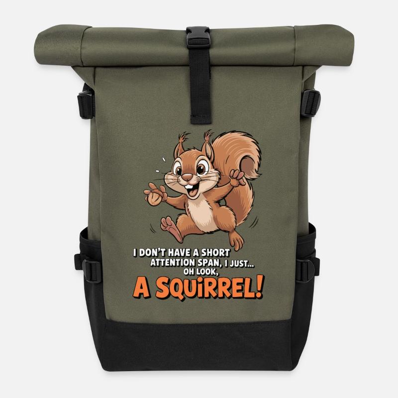 ADHS? Oh schau, ein Eichhörnchen! - Rolltop Rucksack - Olive/Schwarz