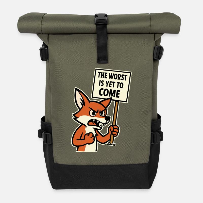Wütender Fuchs protestiert und warnt - Rolltop Rucksack - Olive/Schwarz