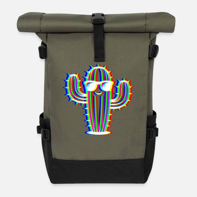 Glitch Kaktus – Party & Fun Style - Rolltop Rucksack - Olive/Schwarz