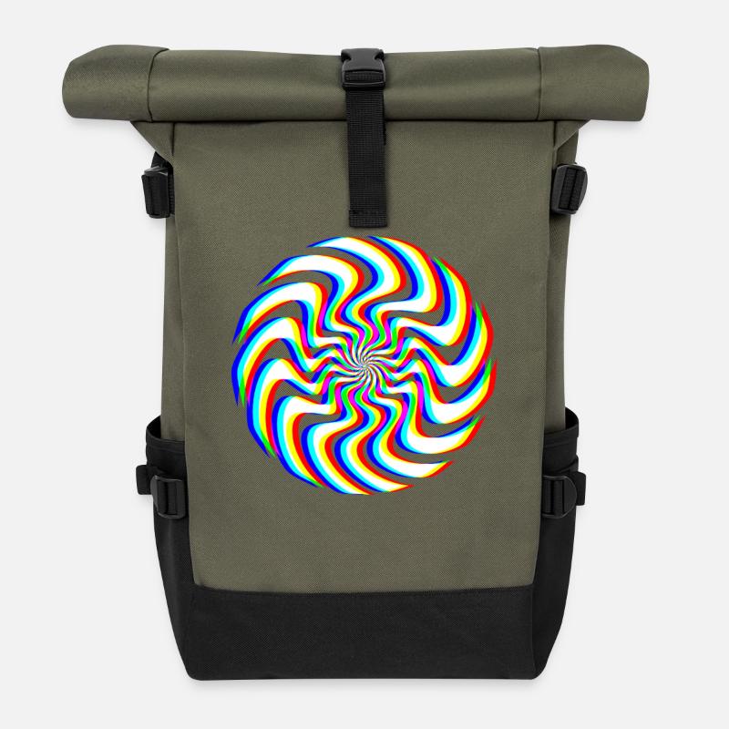Glitch Spirale – Optische Täuschung - Rolltop Rucksack - Olive/Schwarz