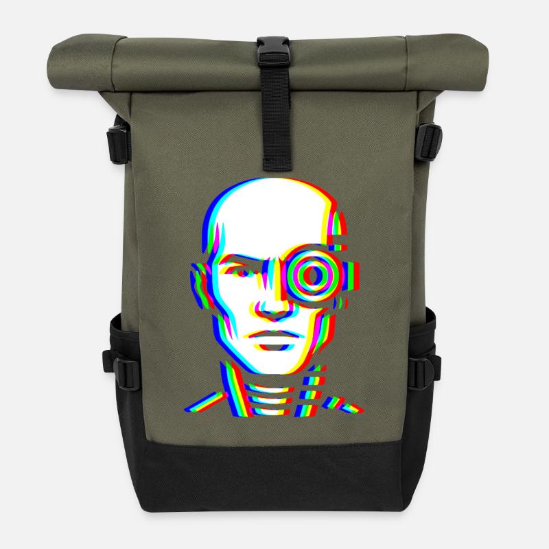 Glitch Cyber Head – Futuristic - Roll Top Backpack - olive/black