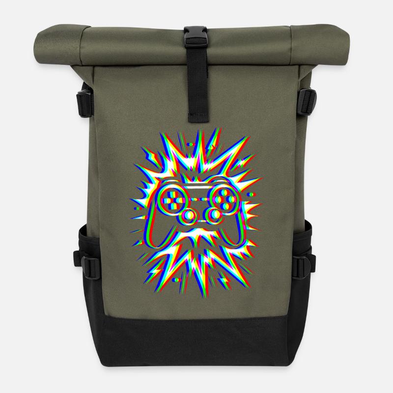 Glitch Controller – Gaming Explosion - Rolltop Rucksack - Olive/Schwarz
