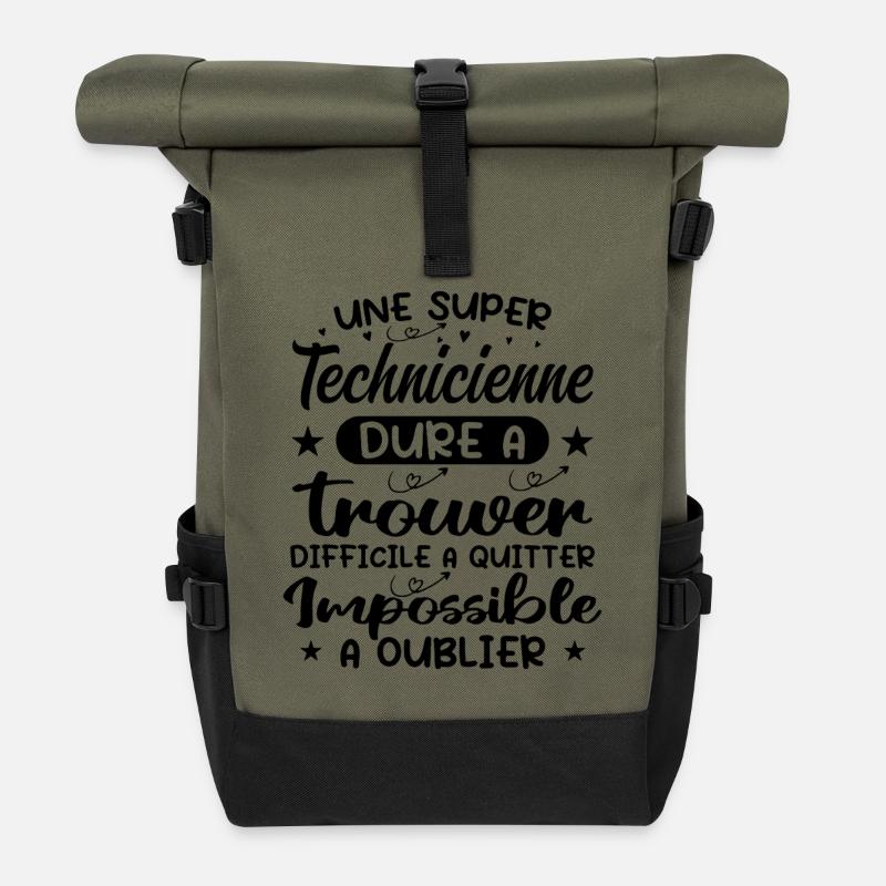 Une Super Technicienne - Cadeau technicienne - Sac à dos roll top - olive/noir