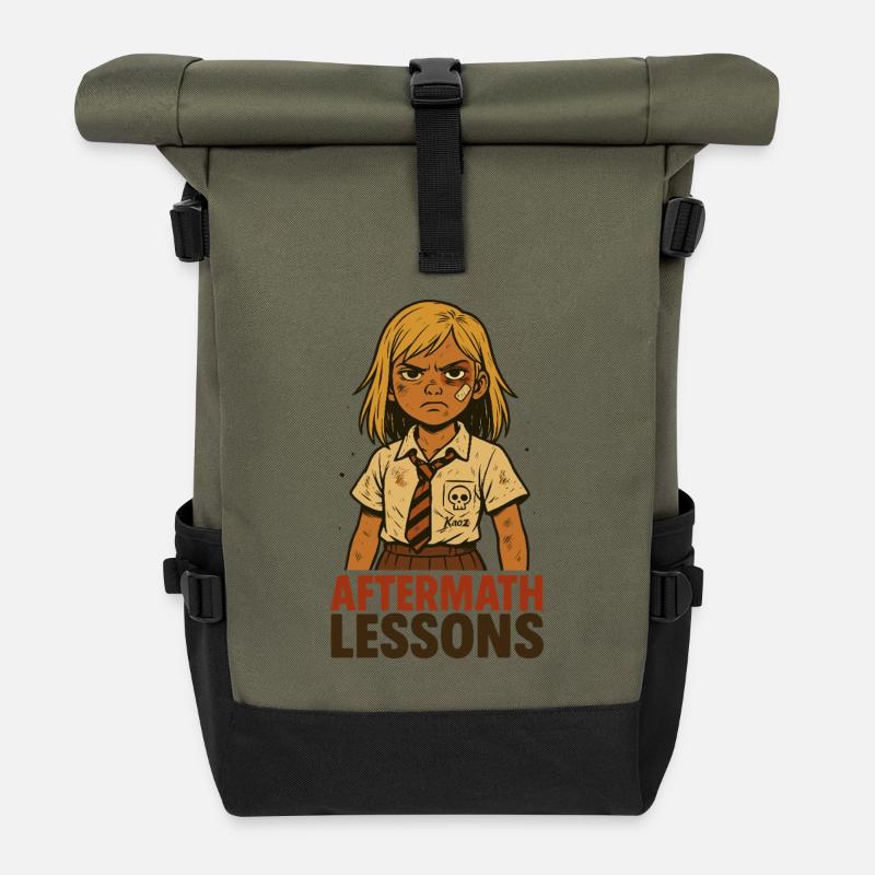 Starkes Schul-Mädchen beim Nachsitzen Comic - Rolltop Rucksack - Olive/Schwarz