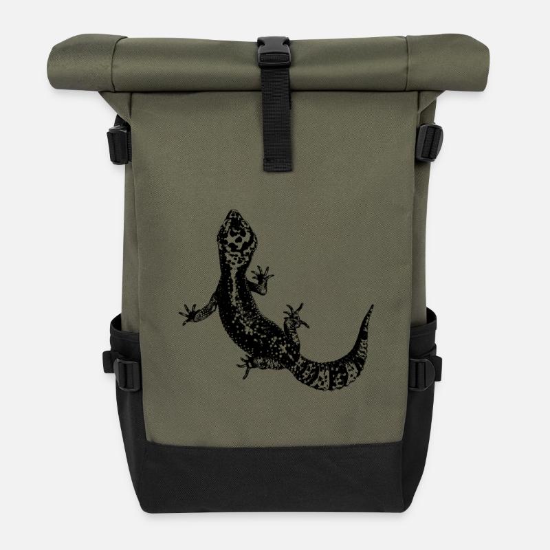 Leopardgecko / Gecko - Roll Top Backpack - olive/black