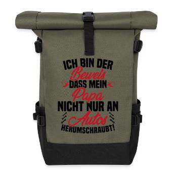 Ich Bin der Beweis DASS Papa Nicht nur an Autos - Rolltop Rucksack - Olive/Schwarz - Vorne