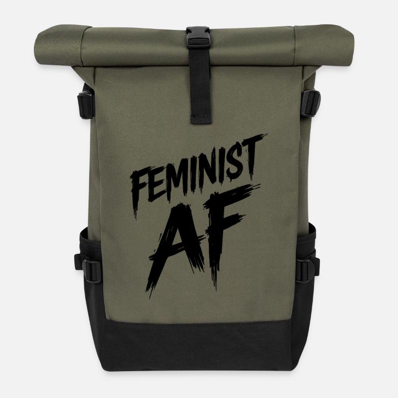 Feminist AF Statement Spruch Sprüche - Rolltop Rucksack - Olive/Schwarz
