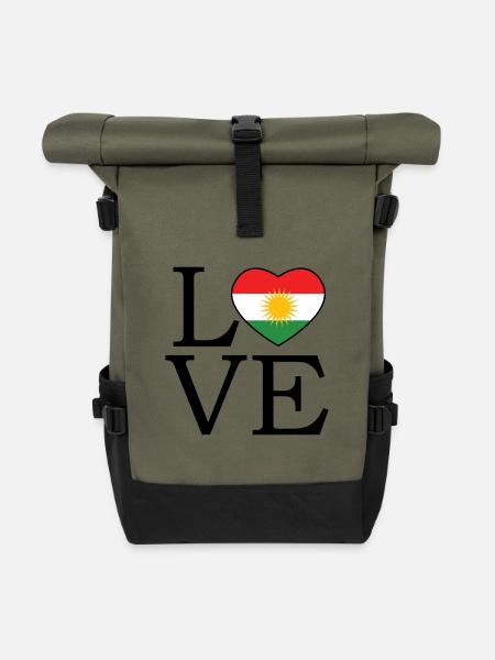 Kurdistan Flagge Bakur Bashur Rojava Rojhlt Newroz - Rolltop Rucksack - Olive/Schwarz