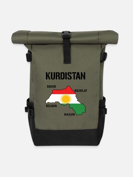 Kurdistan Flagge Bakur Bashur Rojava Rojhlt Newroz - Rolltop Rucksack - Olive/Schwarz