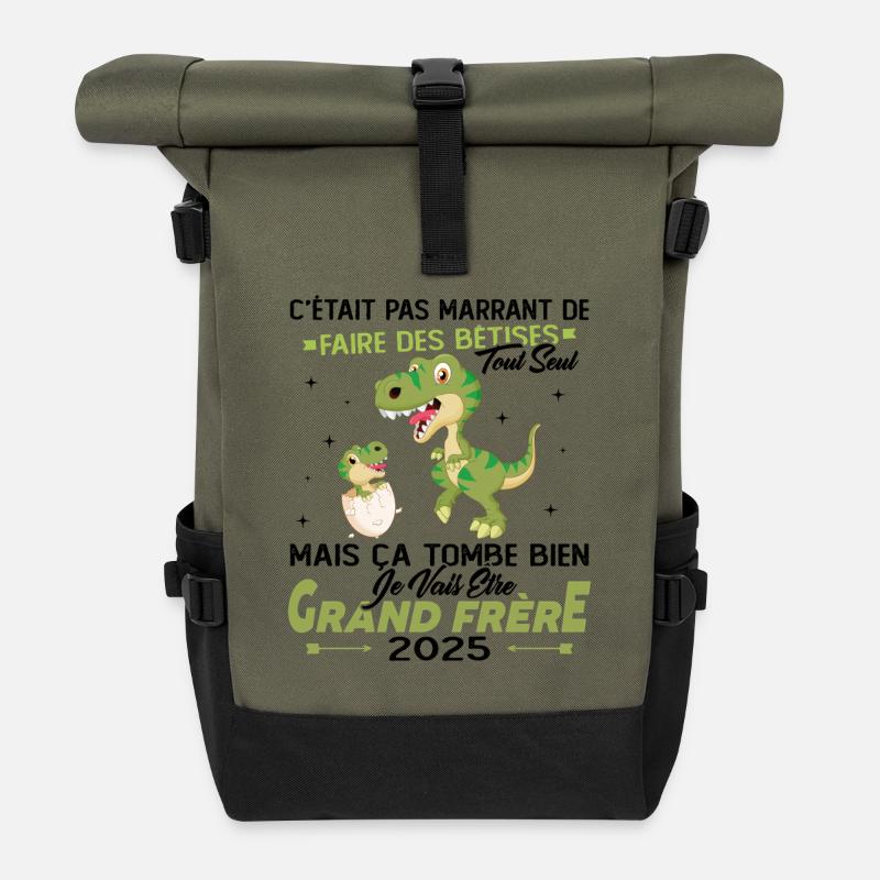 Ich werde 2025 ein großer Bruder sein - Rolltop Rucksack - Olive/Schwarz