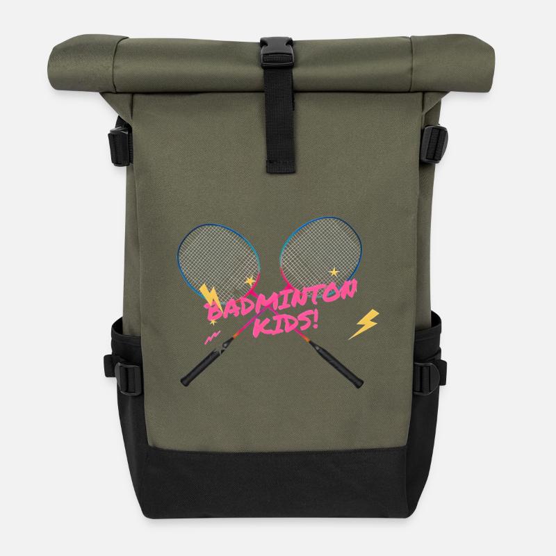 Badminton Kids Neon Racket - Roll Top Backpack - olive/black