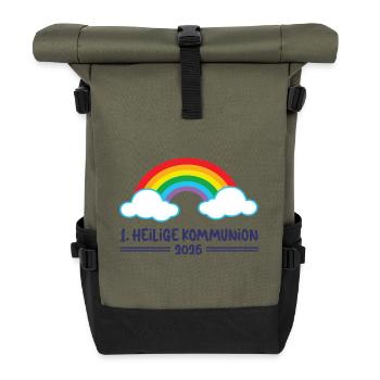 1. Heilige Kommunion Erstkommunion 2025 - Rolltop Rucksack - Olive/Schwarz - Vorne
