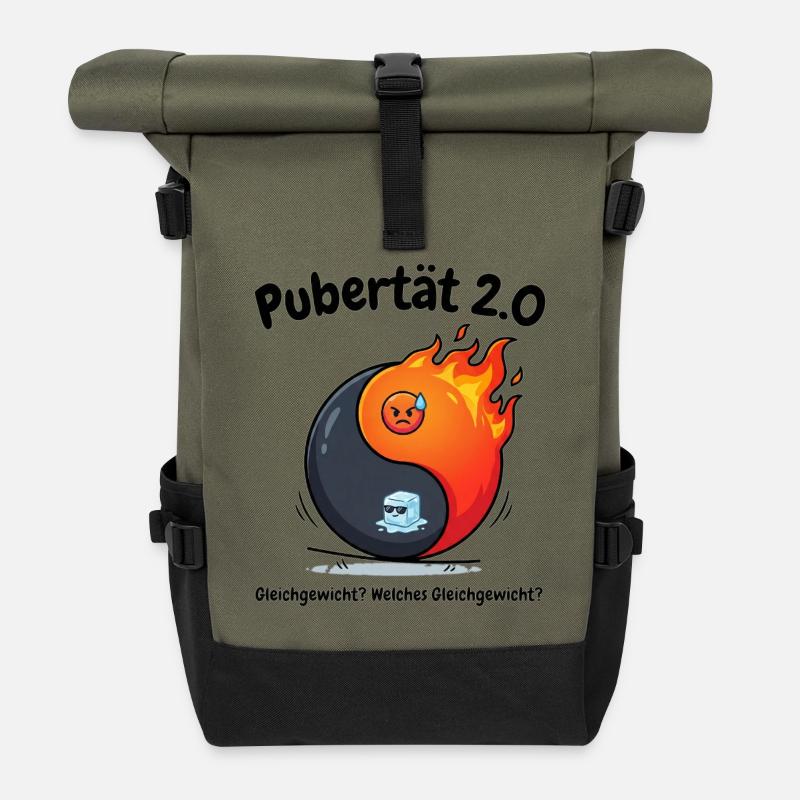 Pubertät 2.0 - Menopause Yin Yang & Gleichgewicht - Rolltop Rucksack - Olive/Schwarz