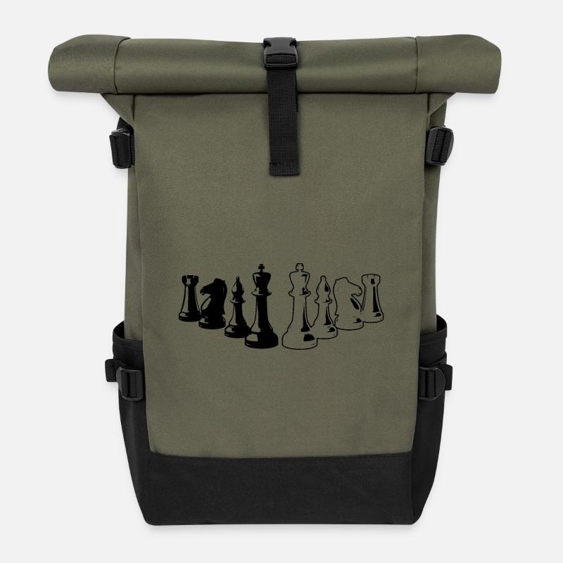 Chess Chess Players Chess Pieces - Roll Top Backpack - olive/black