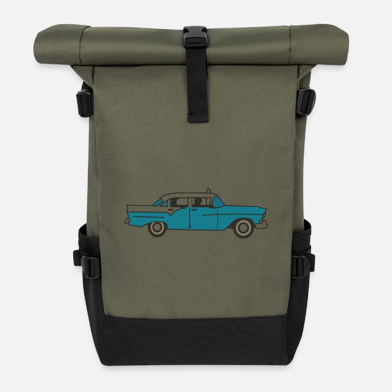 Kubanisches Oldtimer-Auto - Rolltop Rucksack - Olive/Schwarz