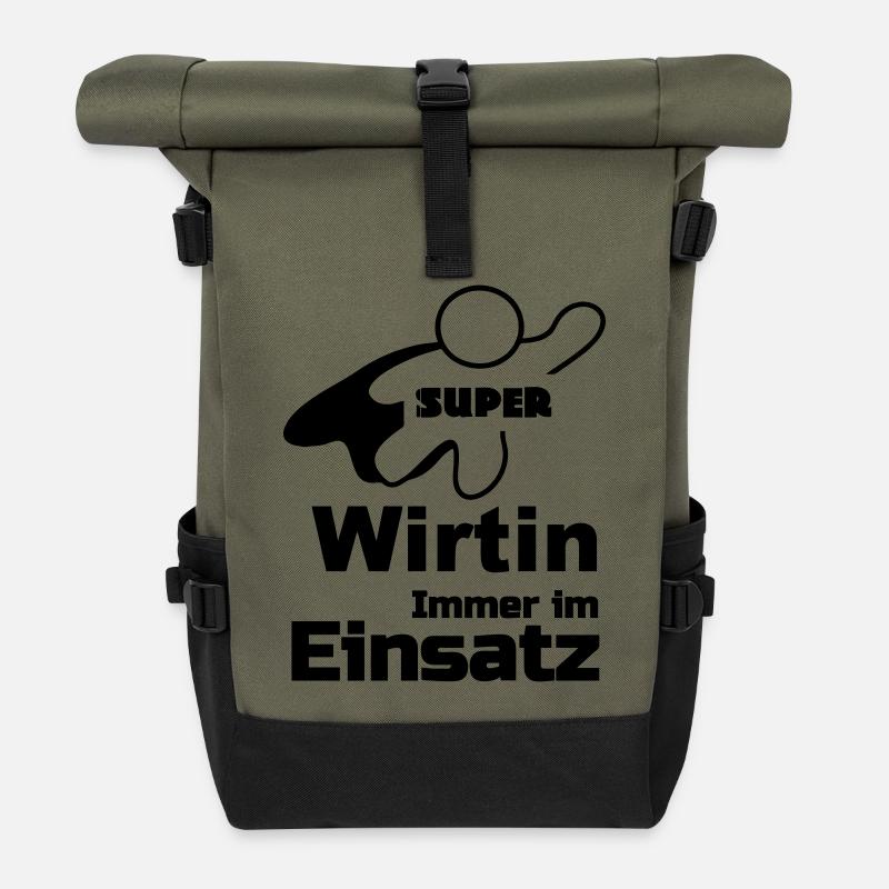 Super Wirtin Geschenk - Rolltop Rucksack - Olive/Schwarz