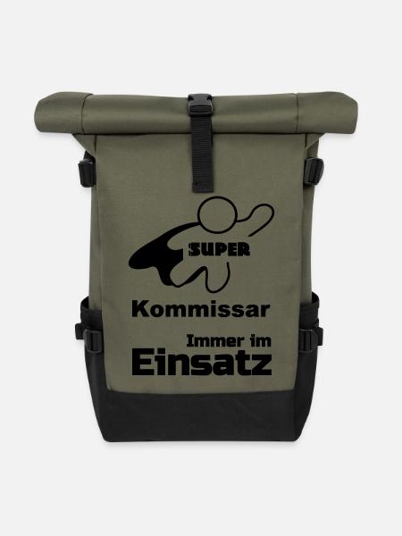 Super Kommissar Geschenk - Rolltop Rucksack - Olive/Schwarz