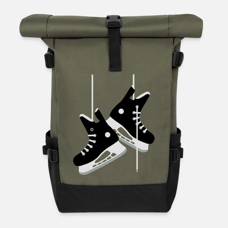 Eishockey-Schlittschuhe - Rolltop Rucksack - Olive/Schwarz