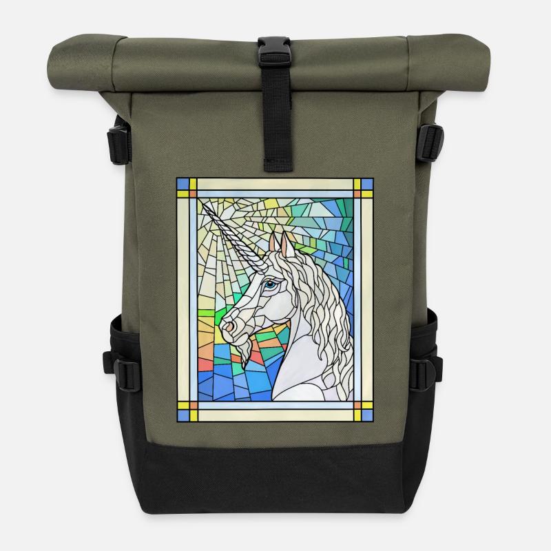 Unicorn In Glass - Roll Top Backpack - olive/black