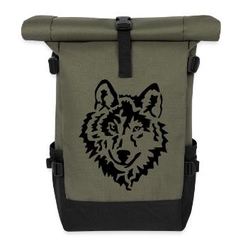 wolf raubtier natur - Rolltop Rucksack - Olive/Schwarz - Vorne